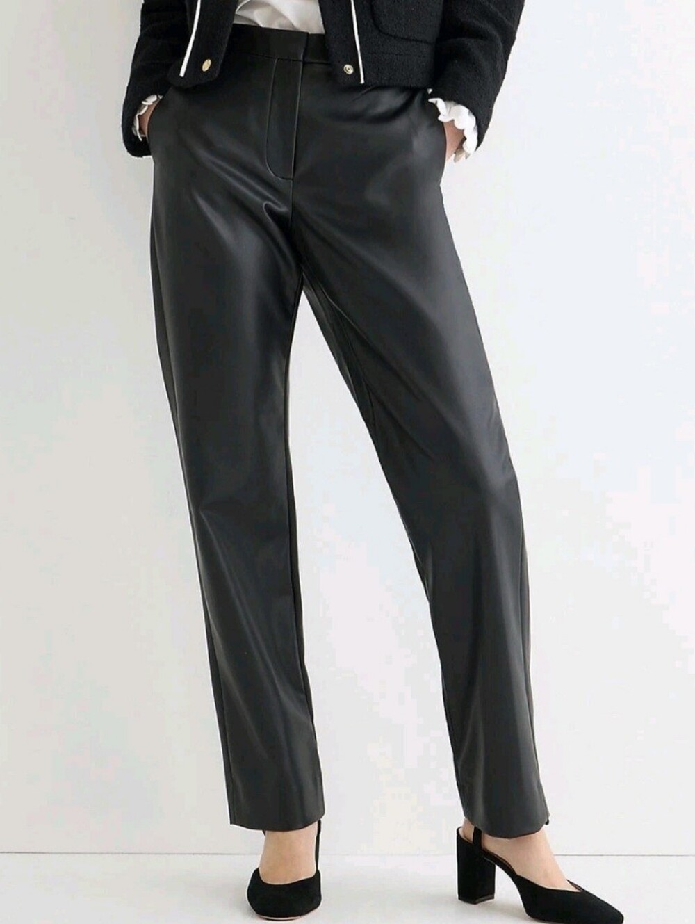 J.Crew Women's Sz 6 Kate Straight-Leg Faux Leather Pant  Black